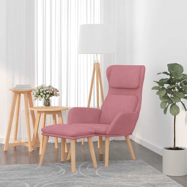 vidaXL Sill&oacute;n de relax con taburete terciopelo rosa