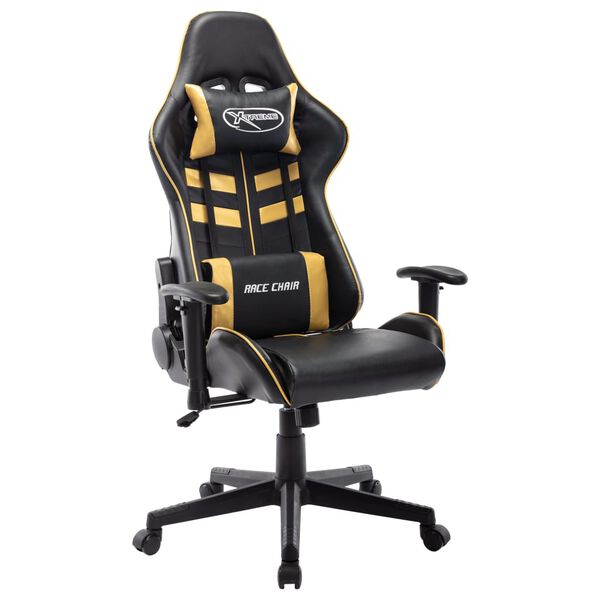 vidaXL Silla de gaming de cuero sint&eacute;tico negro y dorado