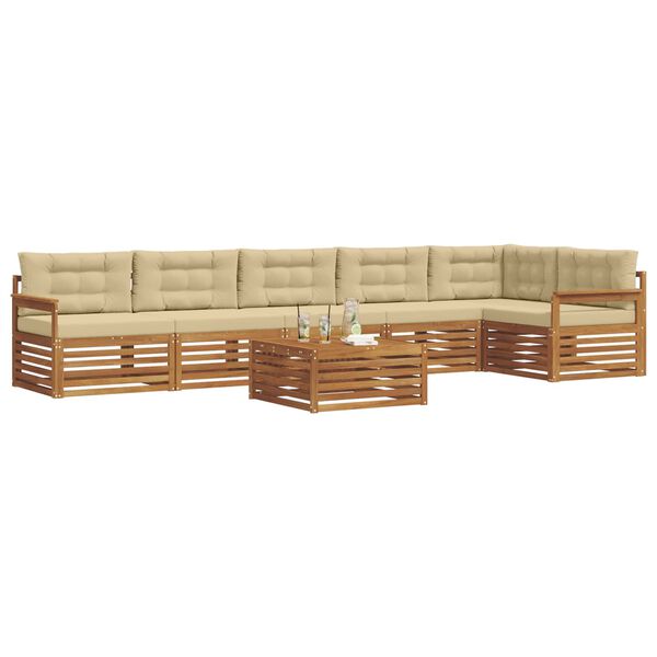 vidaXL Conjunto de sof&aacute;s de exterior con coj&iacute;n 7 pcs Natural y Beige