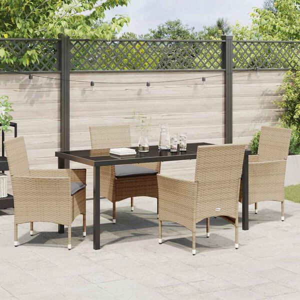 vidaXL Conjunto de Comedor de Jard&iacute;n 5 pcs Beige rat&aacute;n sint&eacute;tico