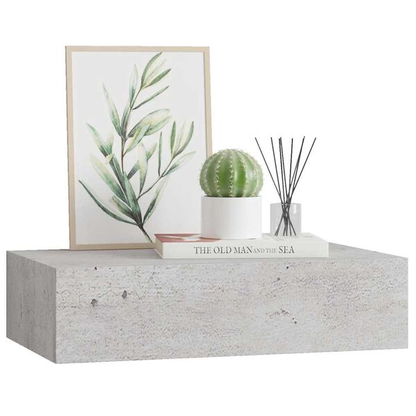 vidaXL Estante de pared con cajón MDF gris hormigón 40x23,5x10 cm