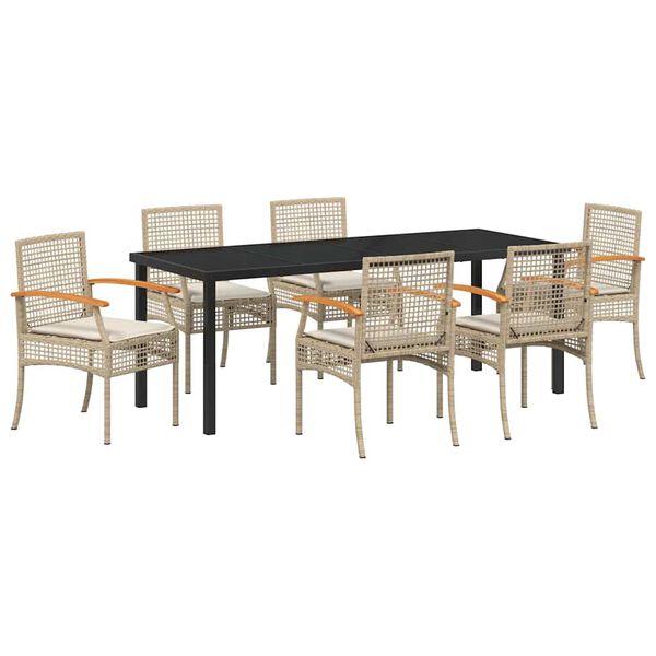 vidaXL Conjunto de Comedor de Jard&iacute;n 7 pcs Beige rat&aacute;n sint&eacute;tico