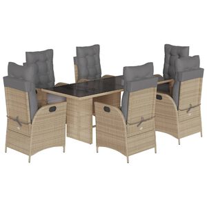 vidaXL Set comedor de jard&iacute;n 7 pzas con cojines rat&aacute;n sint&eacute;tico beige