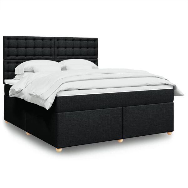 vidaXL Cama box spring con colch&oacute;n tela negro 180x200 cm