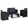 vidaXL Set de muebles de jard&iacute;n 4 pzas y cojines rat&aacute;n sint&eacute;tico negro