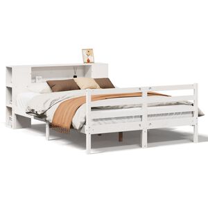 vidaXL Cama con estantería sin colchón madera maciza blanca 140x200 cm