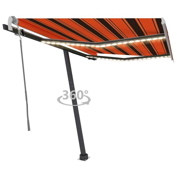 vidaXL Toldo retr&aacute;ctil manual con LED naranja y marr&oacute;n 350x250 cm