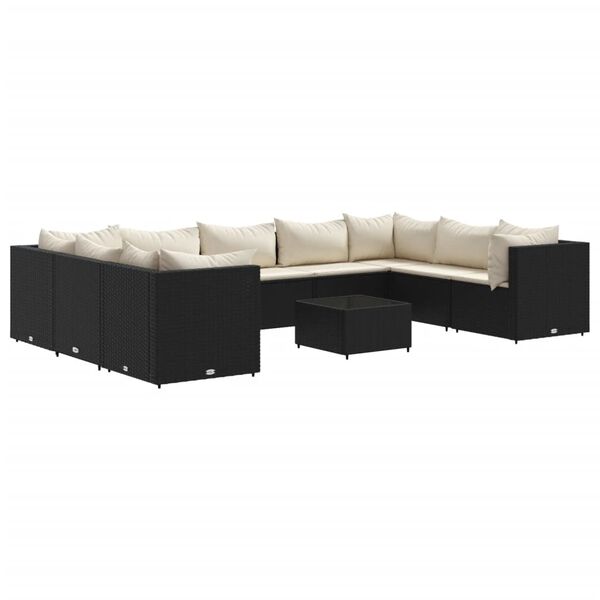 vidaXL Set de muebles de jard&iacute;n 10 pzas cojines rat&aacute;n sint&eacute;tico negro