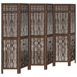 vidaXL Biombo separador de 6 paneles madera paulownia marr&oacute;n oscuro