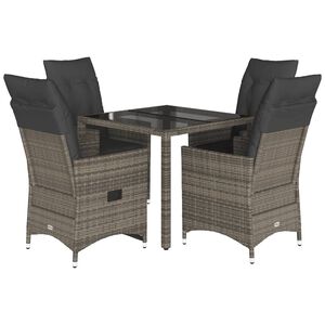 vidaXL Set comedor de jard&iacute;n 5 piezas con cojines rat&aacute;n sint&eacute;tico gris