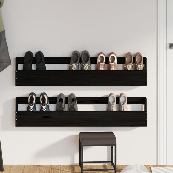 vidaXL Estantes zapatos de pared 2 uds madera de pino negro 110x9x23cm