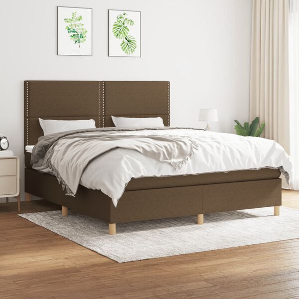 vidaXL Cama box spring con colch&oacute;n tela marr&oacute;n oscuro 180x200 cm