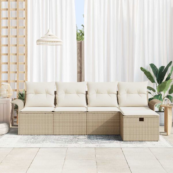 vidaXL Conjunto de sof&aacute; de jard&iacute;n con coj&iacute;n 5 pcs Beige Polirat&aacute;n