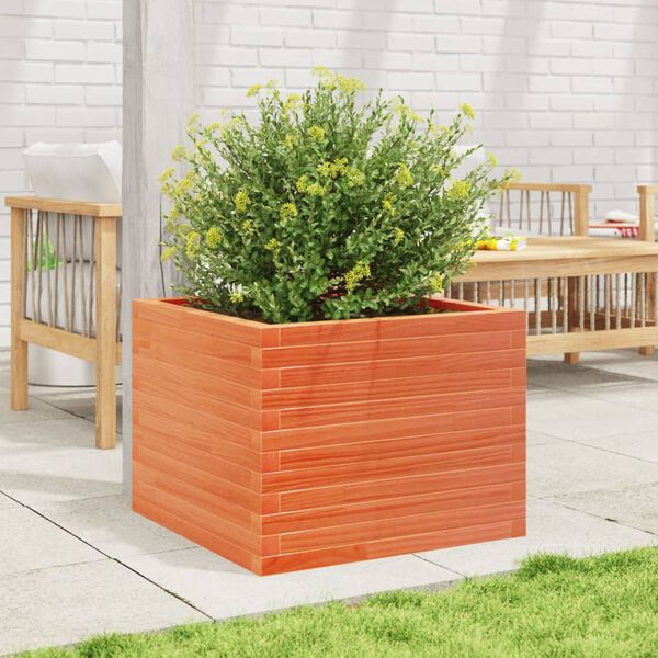 vidaXL Jardinera de madera maciza de pino marr&oacute;n cera 60x60x45,5 cm