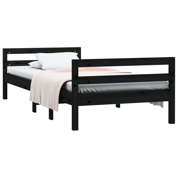 vidaXL Estructura de cama madera maciza de pino negro 75x190 cm