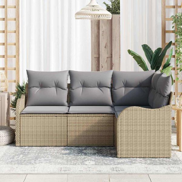 vidaXL Conjunto de sof&aacute; de jard&iacute;n 4 pcs Beige rat&aacute;n sint&eacute;tico