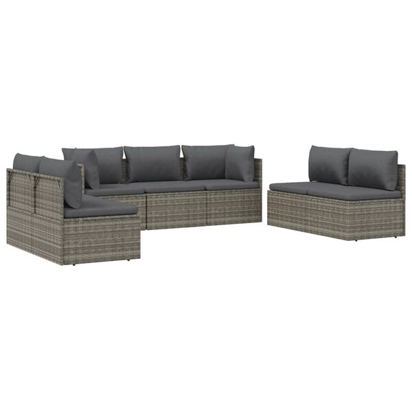 vidaXL Set de muebles de jard&iacute;n 7 pzas y cojines rat&aacute;n sint&eacute;tico gris