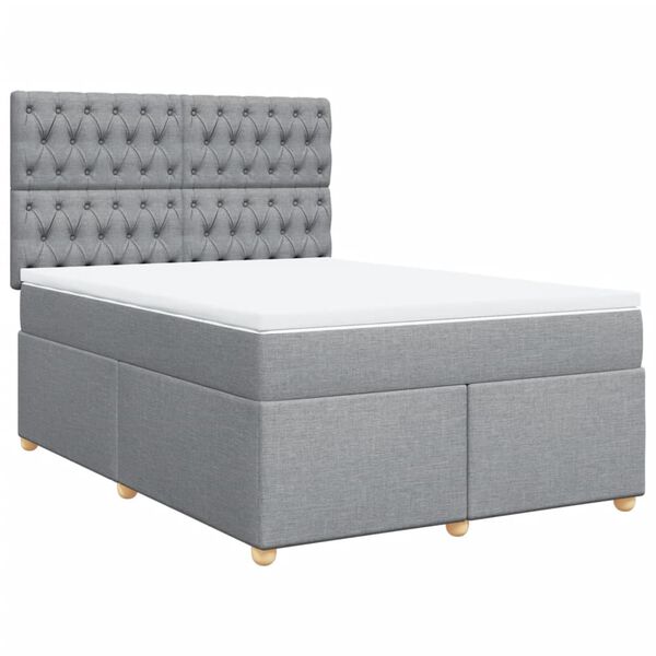 vidaXL Cama box spring con colch&oacute;n tela gris claro 140x200 cm