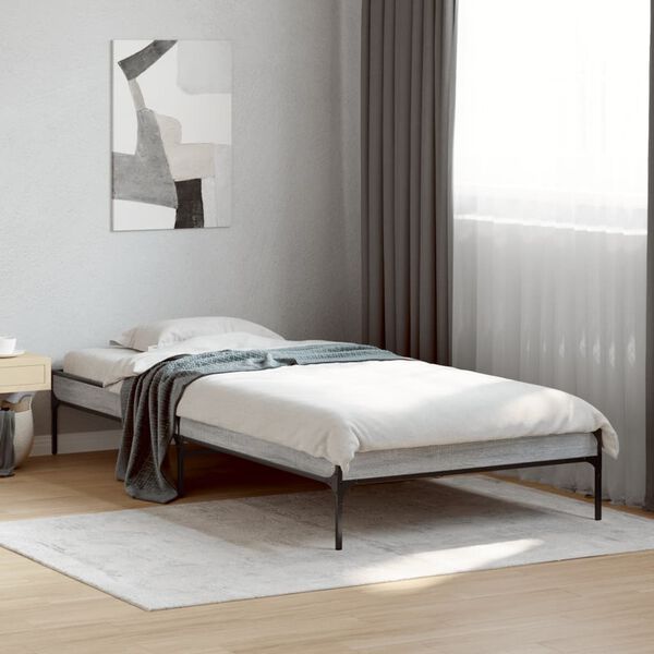 vidaXL Estructura cama madera ingenier&iacute;a metal gris Sonoma 90x200 cm
