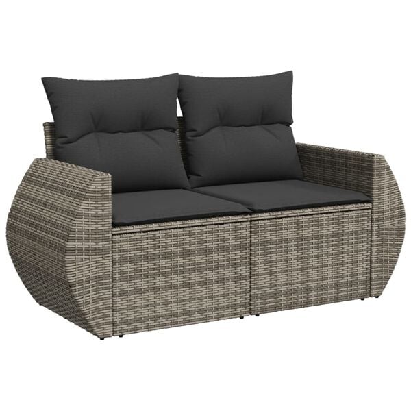 vidaXL Set de muebles de jard&iacute;n 9 pzas y cojines rat&aacute;n sint&eacute;tico gris