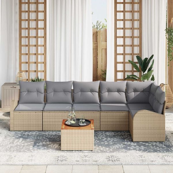 vidaXL Conjunto de sofá de jardín 7 pcs beige y gris claro