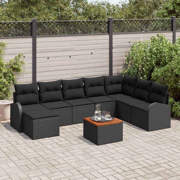 vidaXL Conjunto de sof&aacute;s de jard&iacute;n 9 pcs Negro rat&aacute;n sint&eacute;tico