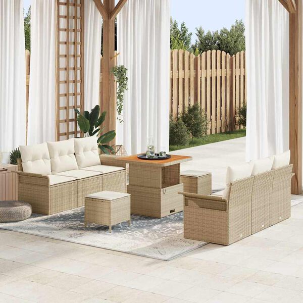 vidaXL Conjunto de sof&aacute; de jard&iacute;n con coj&iacute;n 9 pcs Beige y Crema