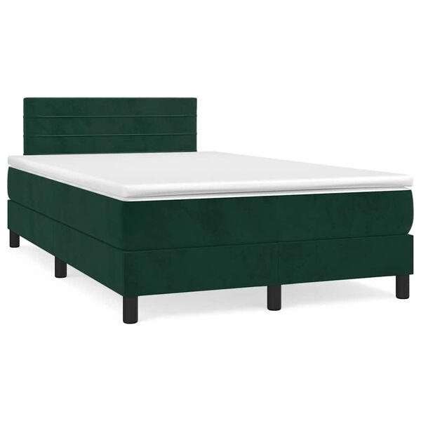 vidaXL Cama box spring colch&oacute;n y LED terciopelo verde oscuro 120x190cm