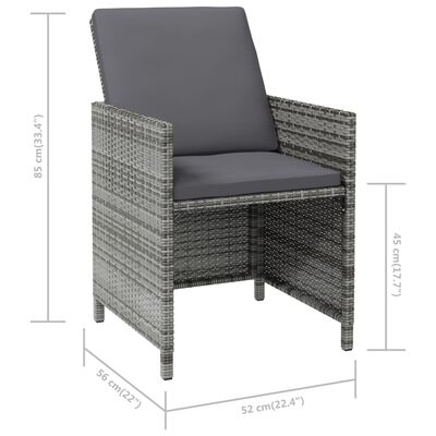 vidaXL Conjunto de silla de jardín y taburete 4 piezas ratán PE gris