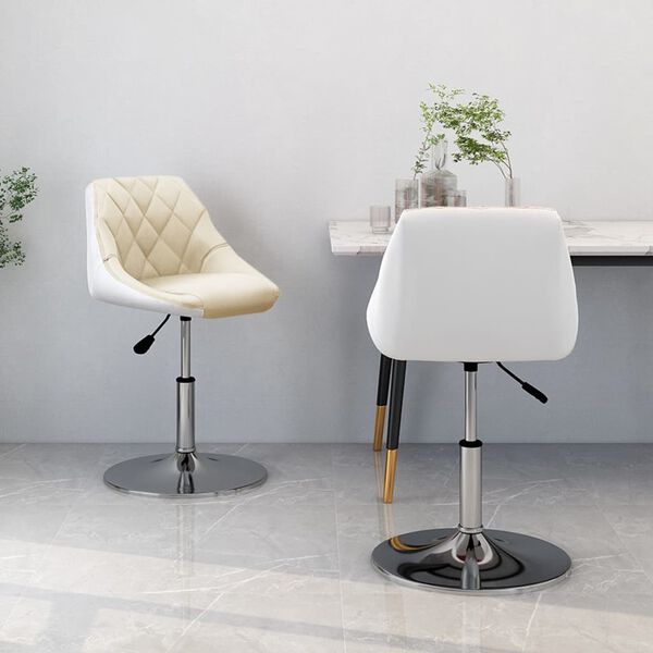 vidaXL Sillas de comedor giratorias 2 uds cuero sint&eacute;tico crema blanco