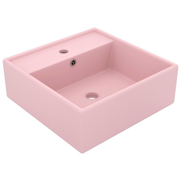 vidaXL Lavabo lujoso cuadrado rebosadero cer&aacute;mica rosa mate 41x41 cm