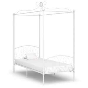 vidaXL Estructura de cama con dosel sin colch&oacute;n metal blanco 90x200 cm