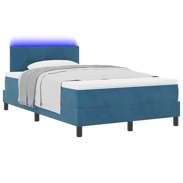 vidaXL Cama Box Spring LED con LED Azul Oscuro 120 x 200 cm Terciopelo