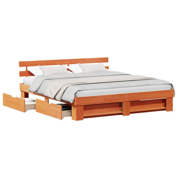vidaXL Estructura de cama con cabecera Marr&oacute;n cera 200 x 200 cm