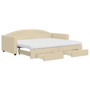 vidaXL Sof&aacute; cama nido con cajones tela color crema 90x200 cm