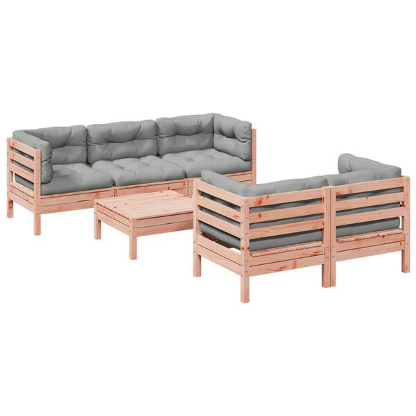 vidaXL Set de sof&aacute;s jard&iacute;n 6 pzas con cojines madera abeto Douglas
