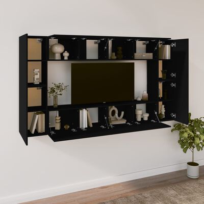 vidaXL Set de muebles para TV 8 piezas madera contrachapada negro