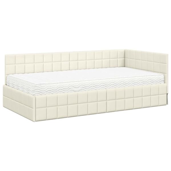 vidaXL Estructura de Cama Esquina con Colch&oacute;n 2 pcs Crema Terciopelo