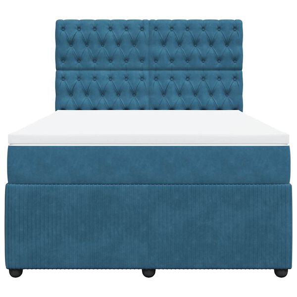 vidaXL Cama box spring con colch&oacute;n terciopelo azul oscuro 140x200 cm