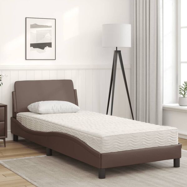 vidaXL Cama con colch&oacute;n Dover cuero sint&eacute;tico marr&oacute;n 90x200 cm