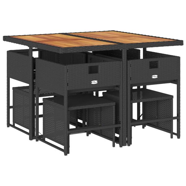 vidaXL Set de comedor de jard&iacute;n 9 pzas y cojines rat&aacute;n sint&eacute;tico negro