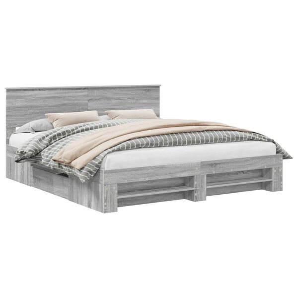 vidaXL Estructura de cama con cabecera Gris Sonoma 180 x 200 cm