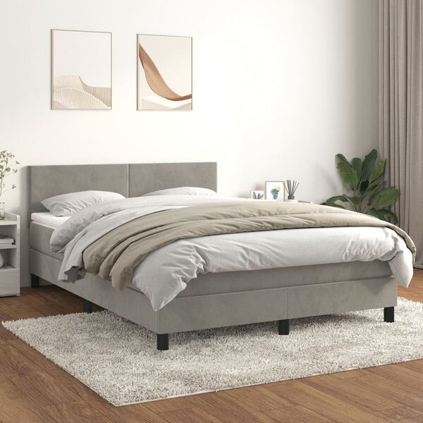 vidaXL Cama box spring con colch&oacute;n terciopelo gris claro 140x200 cm