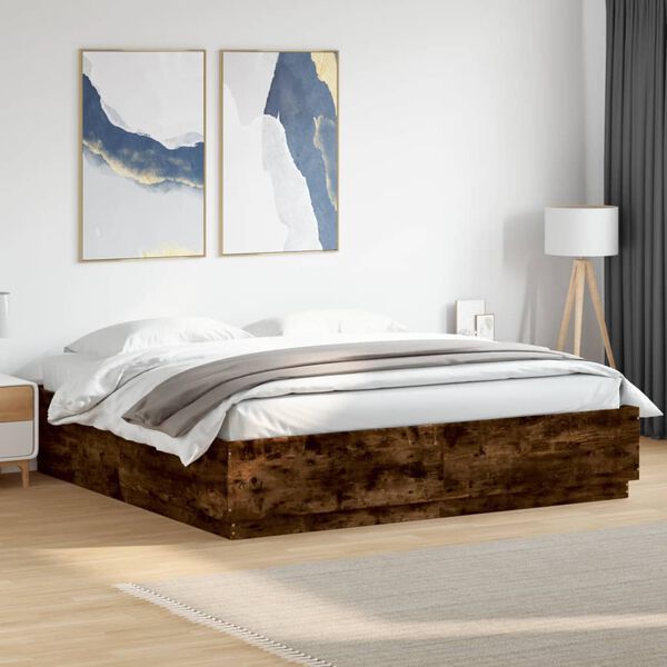 vidaXL Estructura cama con luces LED madera roble ahumado 200x200 cm