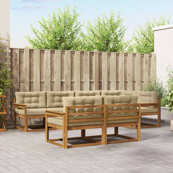 vidaXL Conjunto de sof&aacute;s de exterior con coj&iacute;n 7 pcs Natural y Beige