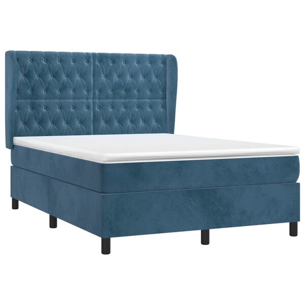 vidaXL Cama box spring con colch&oacute;n terciopelo azul oscuro 140x200 cm