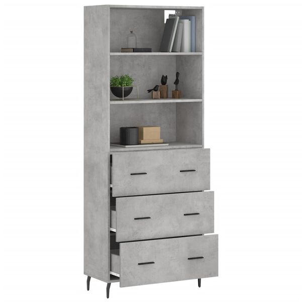 vidaXL Aparador alto madera contrachapada gris hormig&oacute;n 69,5x34x180 cm