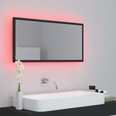vidaXL Espejo de baño LED acrílico gris brillo 90x8,5x37 cm