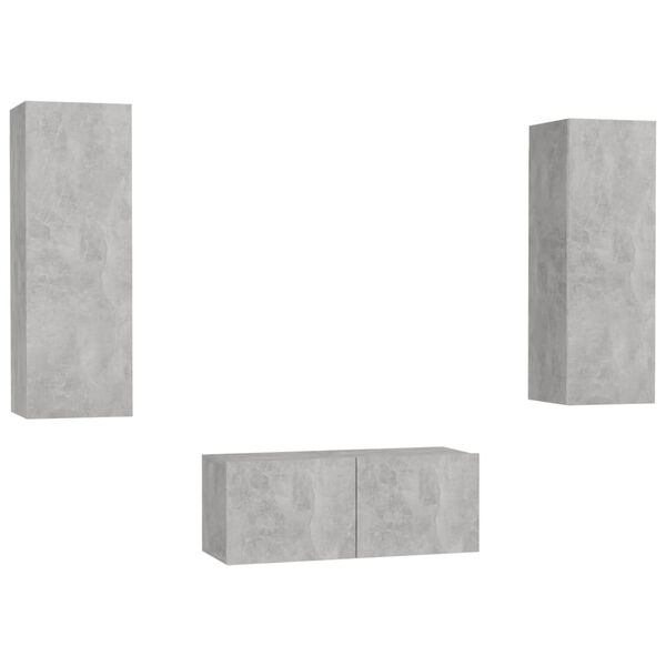 vidaXL Set de muebles de sal&oacute;n 3 pzas madera ingenier&iacute;a gris hormig&oacute;n
