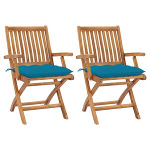 vidaXL Sillas plegables 2 uds madera de teca con cojines azul claro